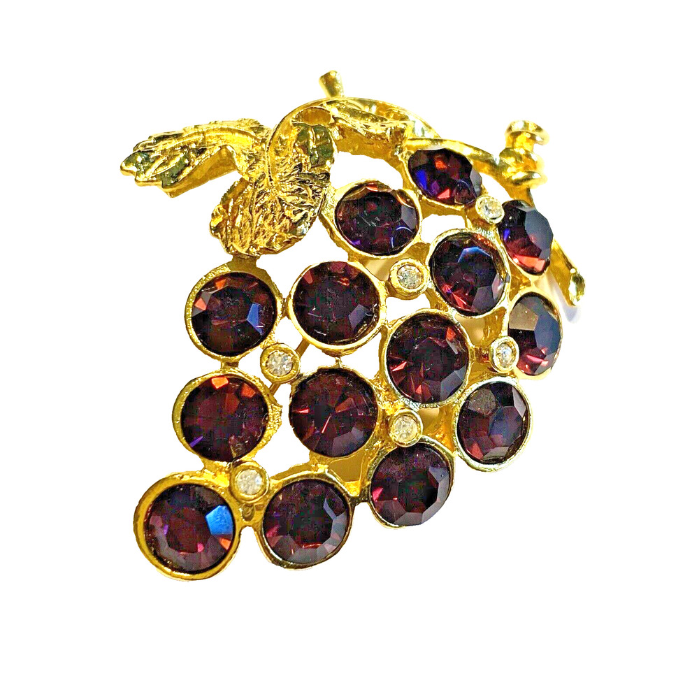 Vintage LIA Grape Cluster Brooch Gold & Purple Crystals Lianna Fashion Jewelry
